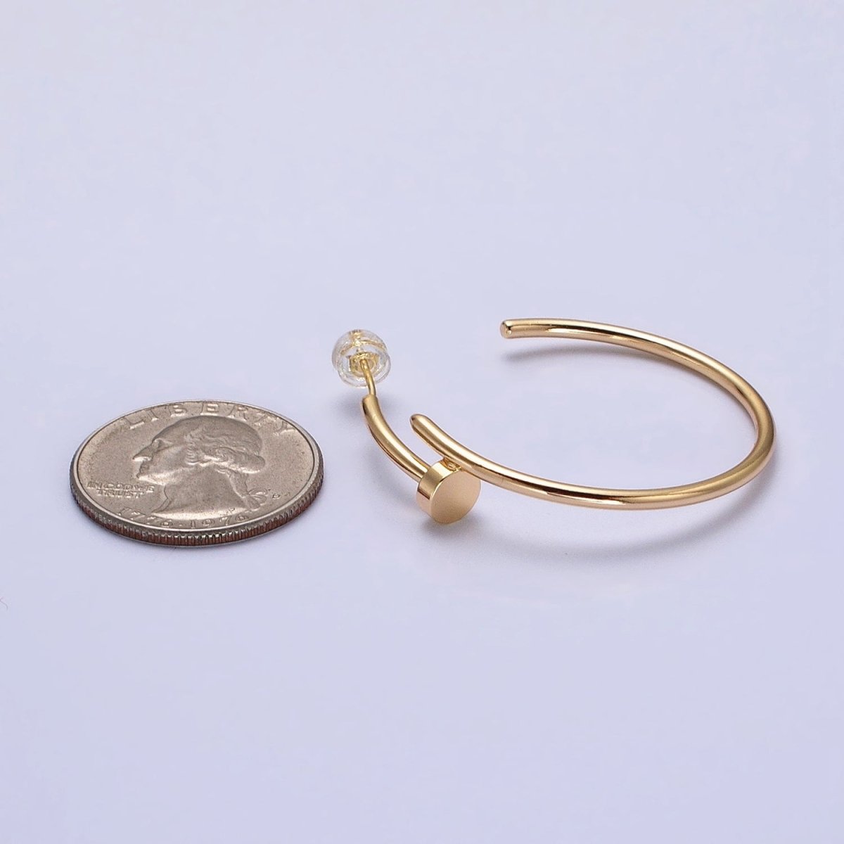 16K Gold Filled 40mm Needle C-Shaped Hoop Earrings in Gold & Silver | AB759 AB760
