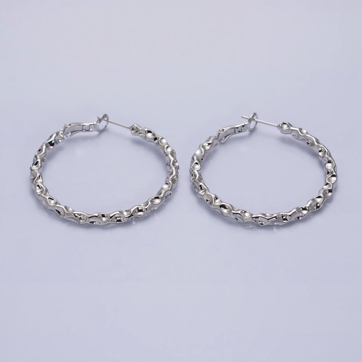 16K Gold Filled 40mm Thin Hammered Hinge Hoop Earrings in Gold & Silver | AB1486 AB1487