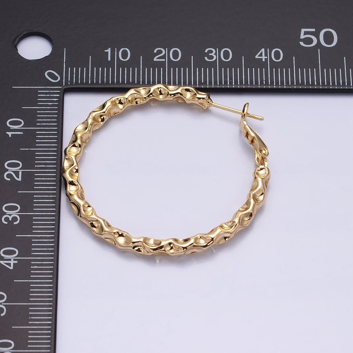 16K Gold Filled 40mm Thin Hammered Hinge Hoop Earrings in Gold & Silver | AB1486 AB1487