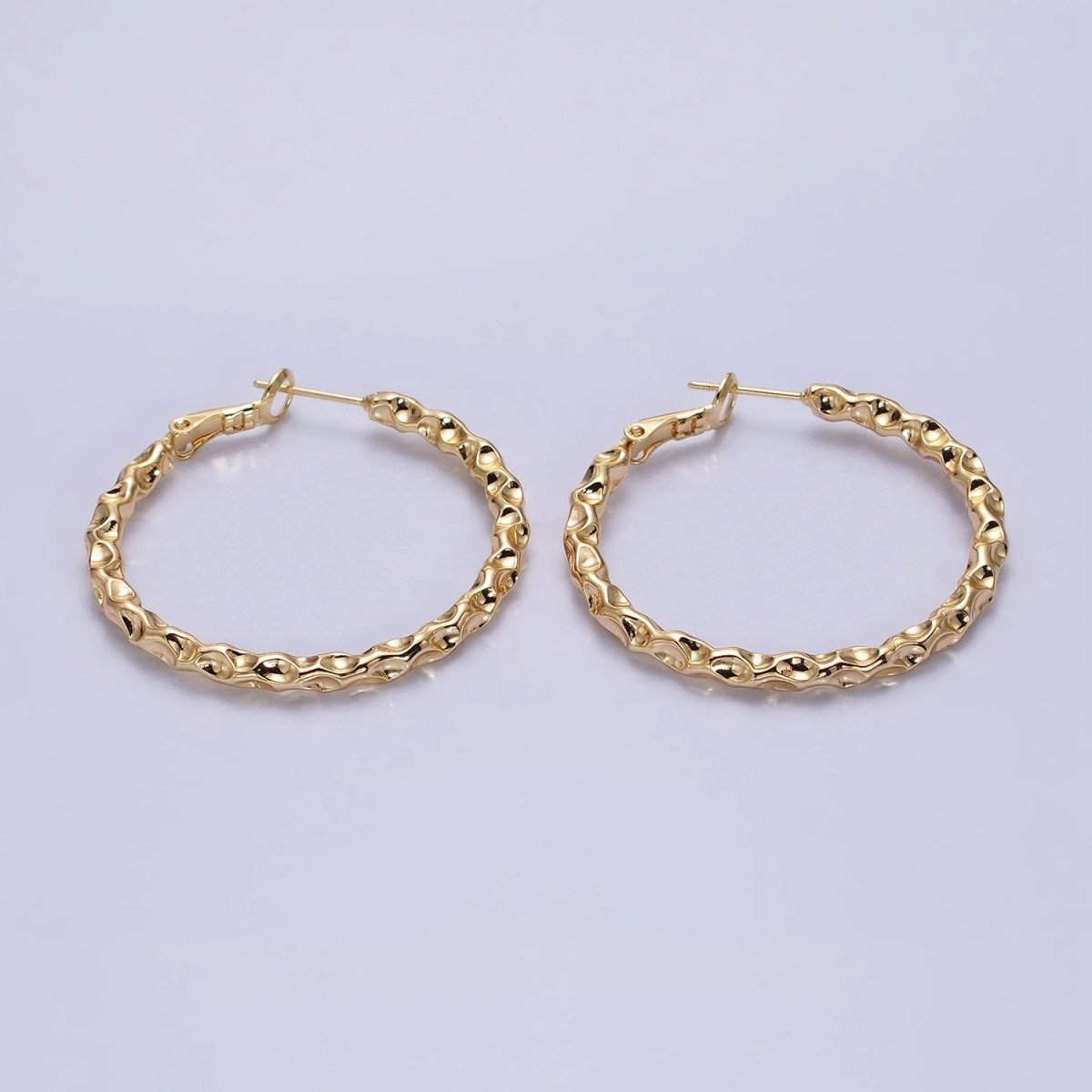 16K Gold Filled 40mm Thin Hammered Hinge Hoop Earrings in Gold & Silver | AB1486 AB1487