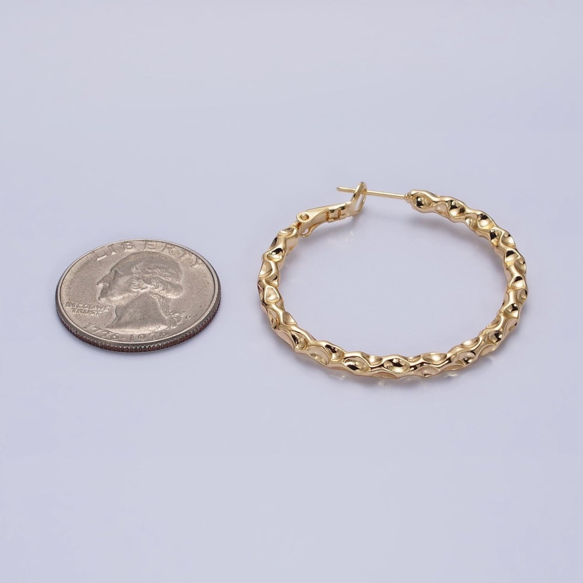 16K Gold Filled 40mm Thin Hammered Hinge Hoop Earrings in Gold & Silver | AB1486 AB1487