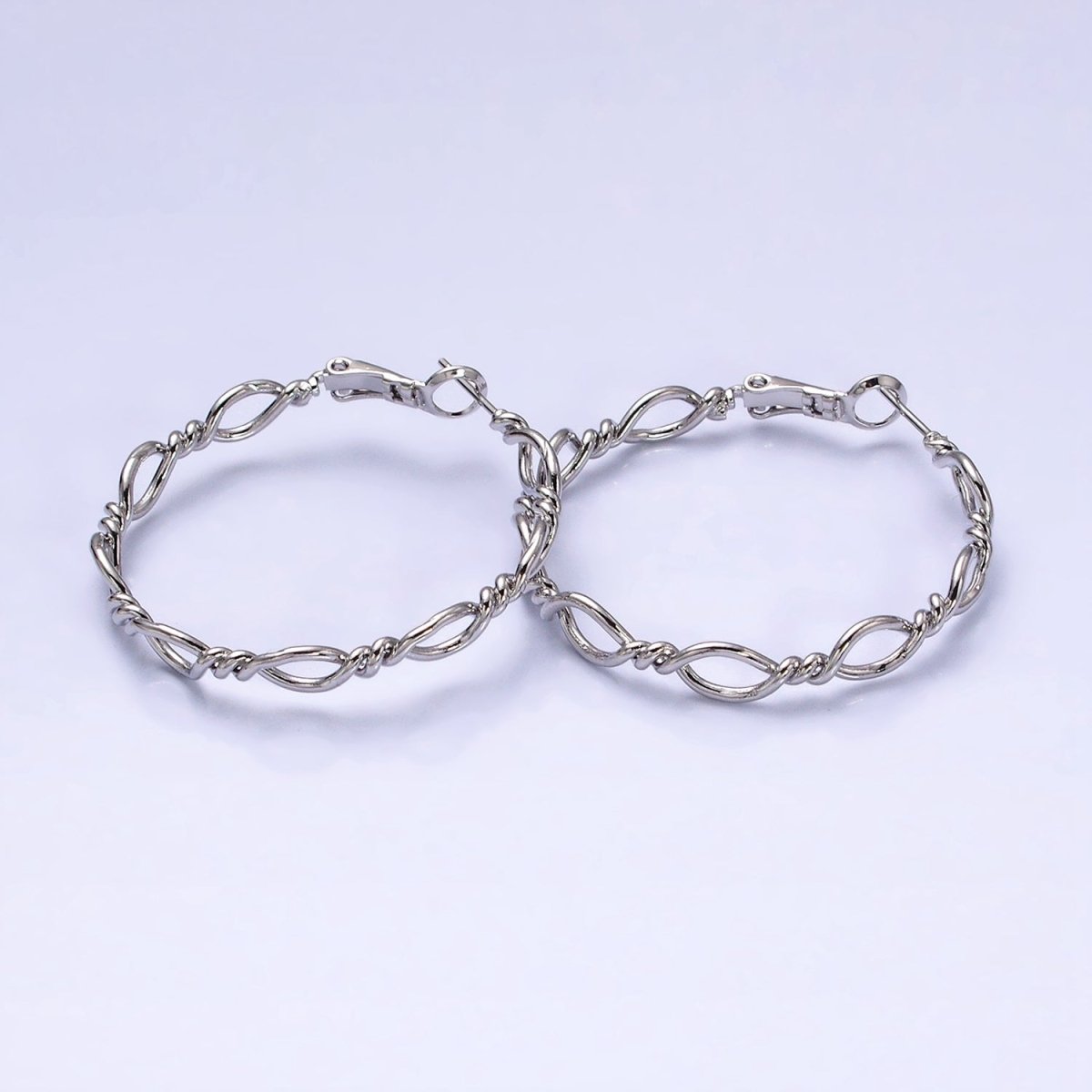 16K Gold Filled 40mm Twisted Band Chain Link Hinge Hoop Earrings in Gold & Silver | AD1072 AD1073