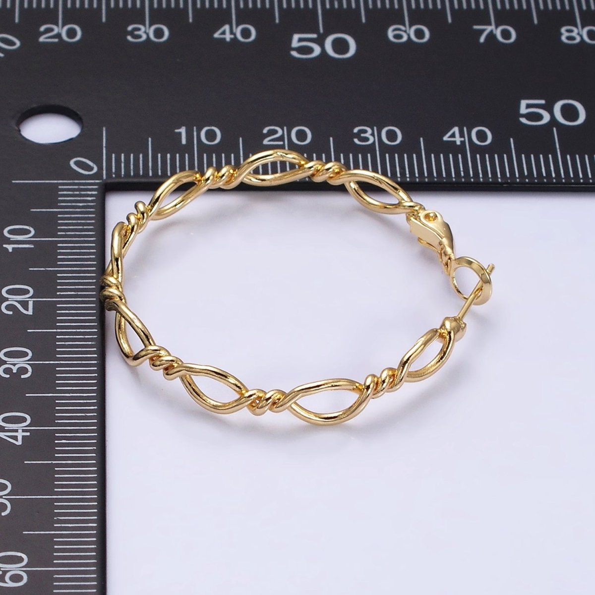 16K Gold Filled 40mm Twisted Band Chain Link Hinge Hoop Earrings in Gold & Silver | AD1072 AD1073
