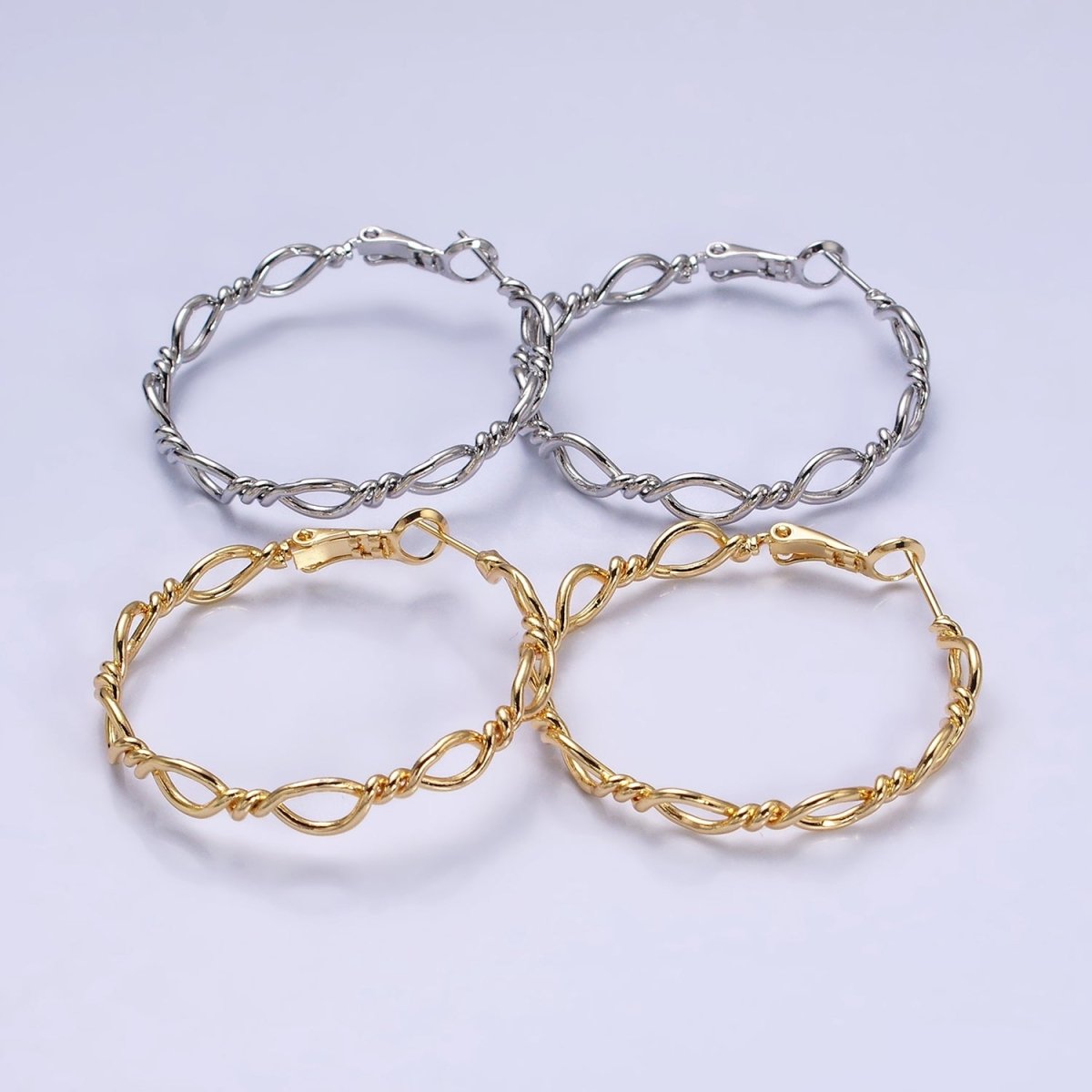 16K Gold Filled 40mm Twisted Band Chain Link Hinge Hoop Earrings in Gold & Silver | AD1072 AD1073
