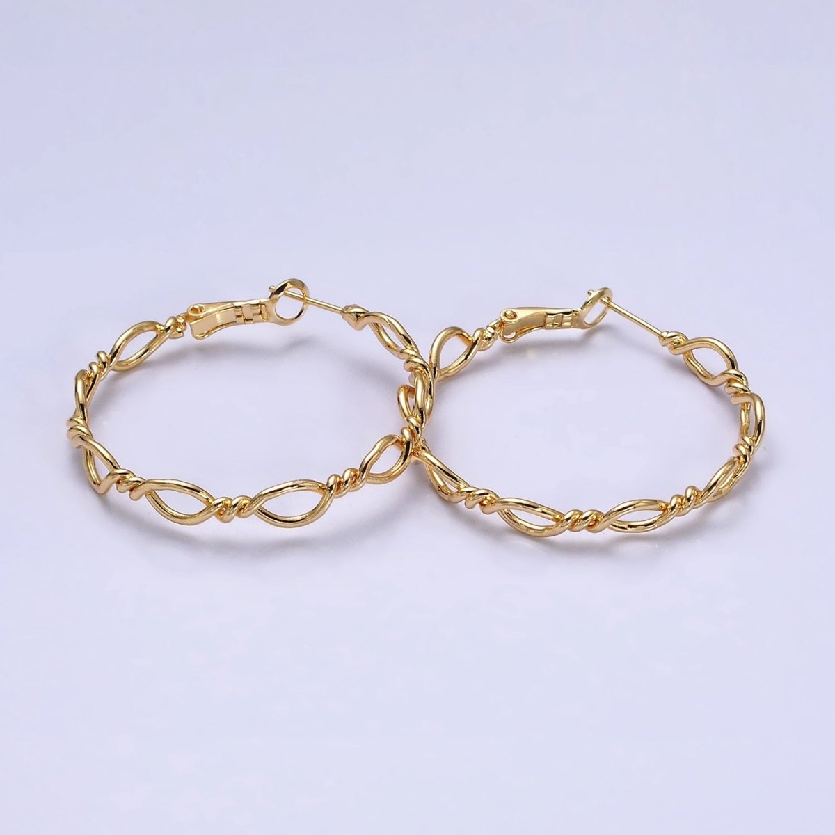 16K Gold Filled 40mm Twisted Band Chain Link Hinge Hoop Earrings in Gold & Silver | AD1072 AD1073