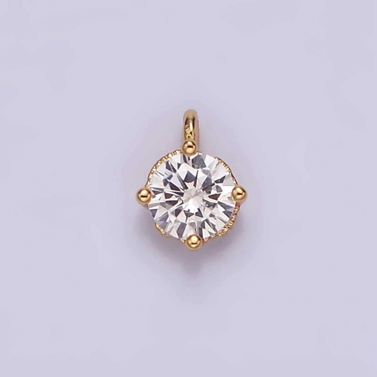 16K Gold Filled 4.2mm Clear Cubic Zirconia Minimalist Round Mini Charm | AG-093