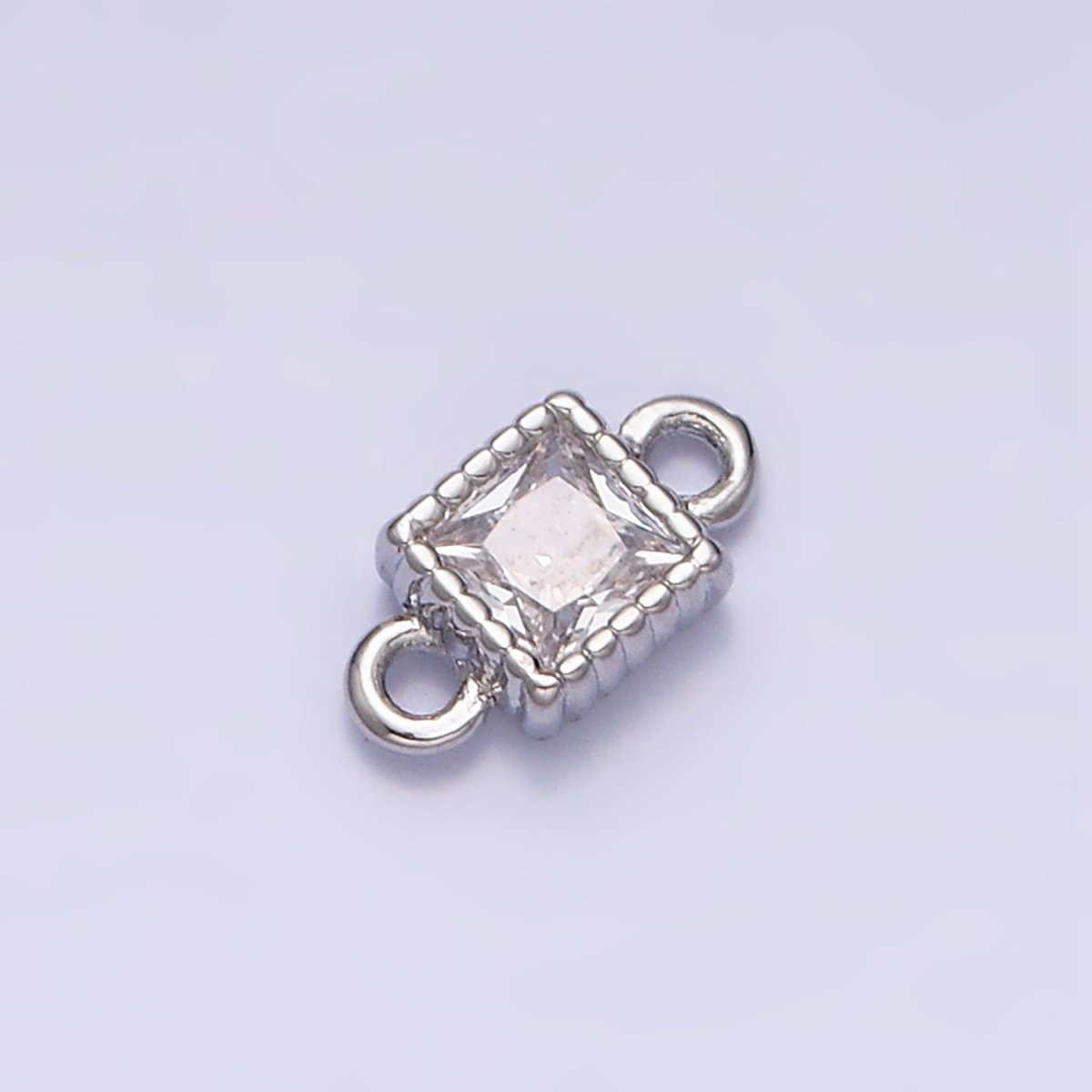 16K Gold Filled 4mm Clear Square CZ Dotted Bezel Connector in Gold & Silver | Y-916