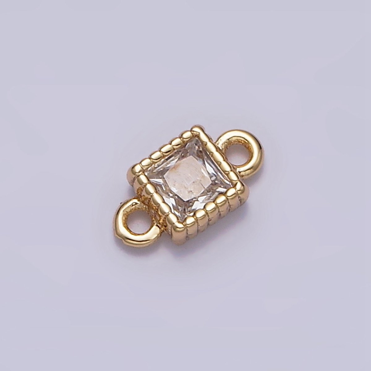 16K Gold Filled 4mm Clear Square CZ Dotted Bezel Connector in Gold & Silver | Y-916