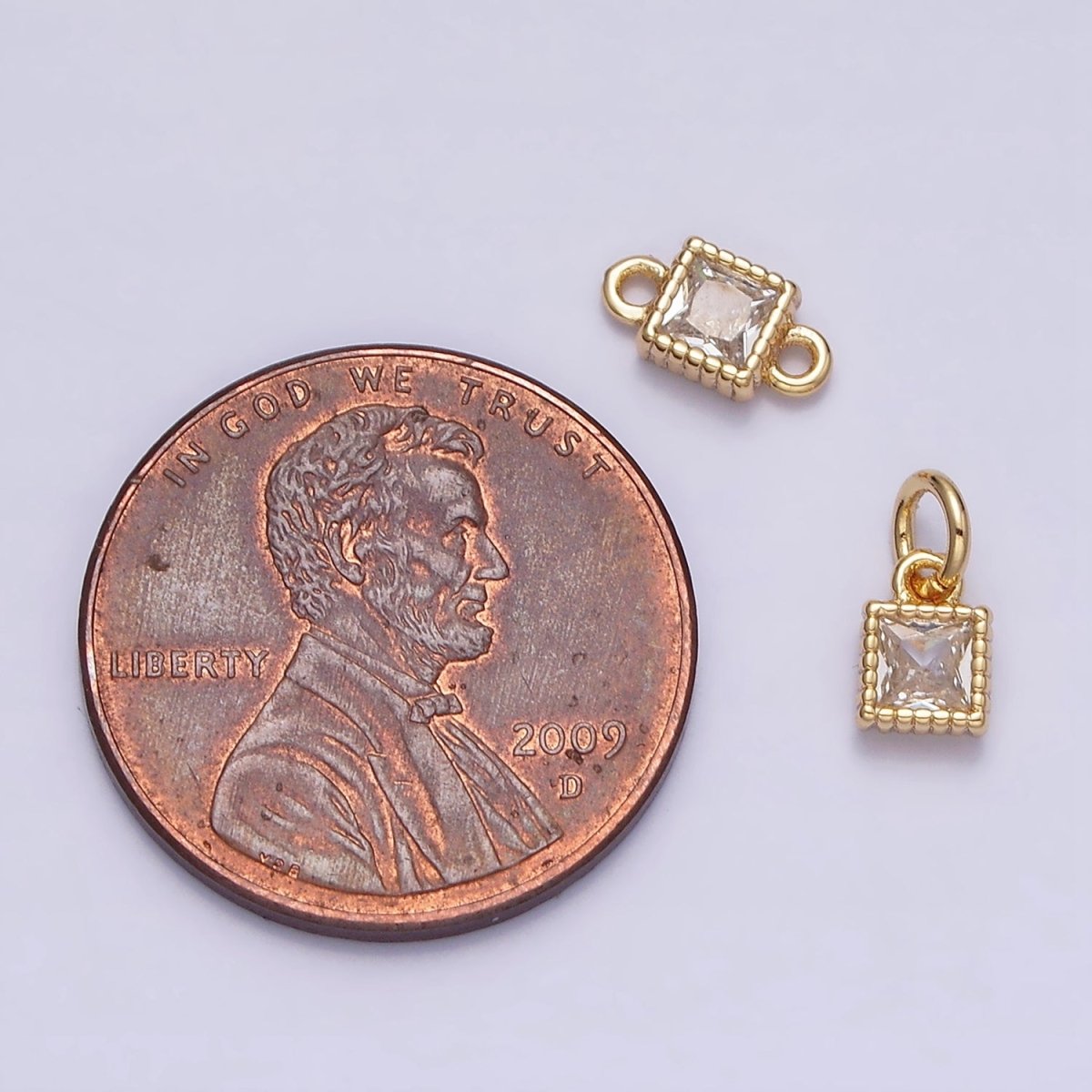 16K Gold Filled 4mm Clear Square CZ Dotted Bezel Connector in Gold & Silver | Y-916