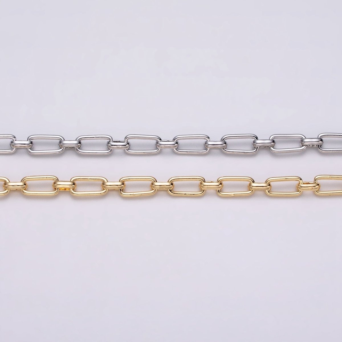 16K Gold Plated 5.3mm Rectangular Paperclip Unfinished Chain by Yard in Gold & Silver | ROLL-1235 ROLL-1236 Clearance Pricing