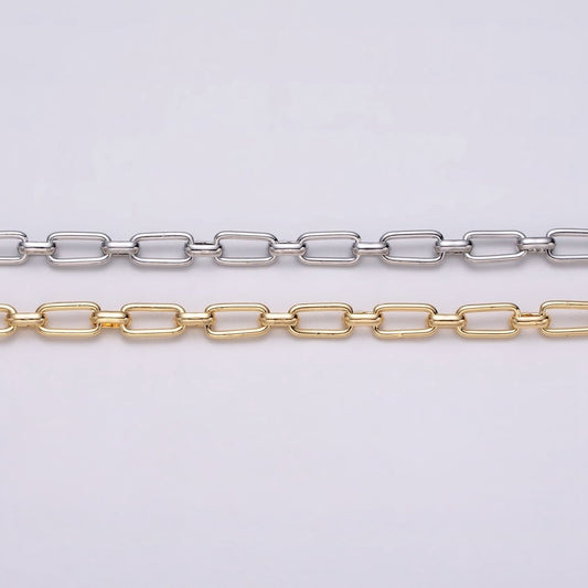 16K Gold Plated 5.3mm Rectangular Paperclip Unfinished Chain by Yard in Gold & Silver | ROLL-1235 ROLL-1236 Clearance Pricing
