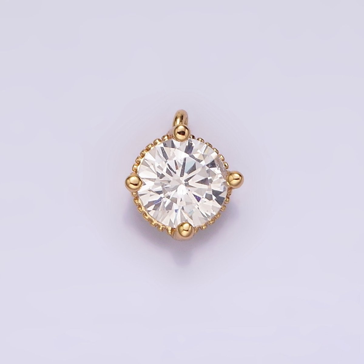 16K Gold Filled 6.3mm Clear Cubic Zirconia Minimalist Round Mini Charm | AG098