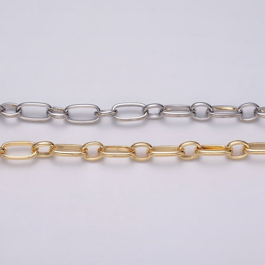 16K Gold Plated 7.2mm Rectangular Paperclip Cable Link Unfinished Chain by Yard in Gold & Silver | ROLL-1229 ROLL-1230 Clearance Pricing
