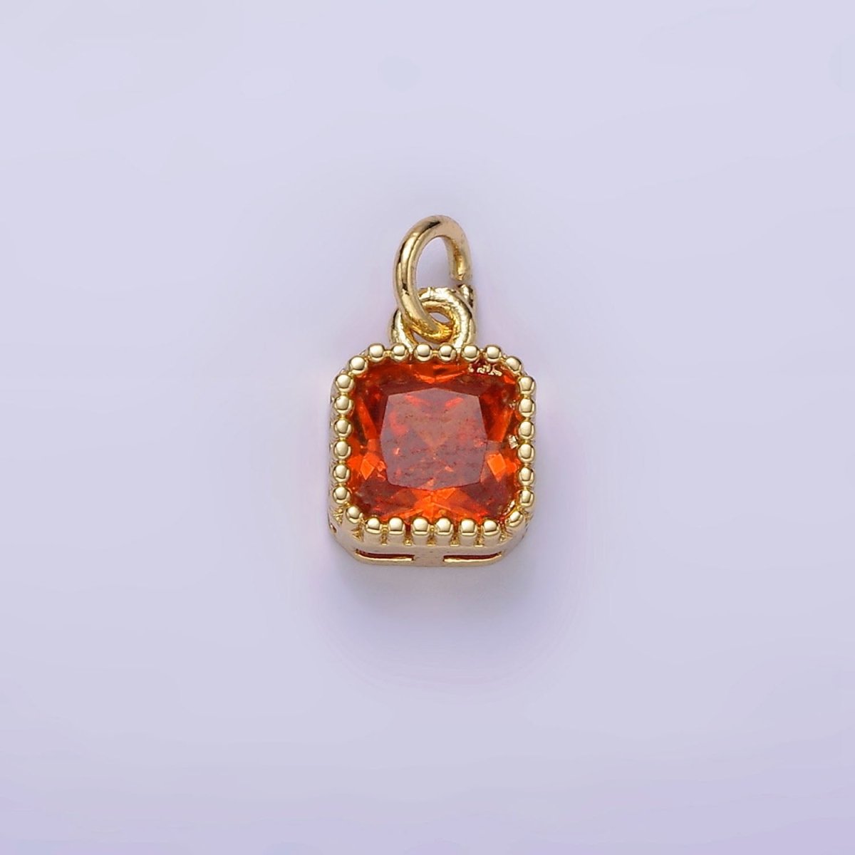 16K Gold Filled 7.5mm Multifaceted Birthstone CZ Square Personalized Charm | N1047 - N1055