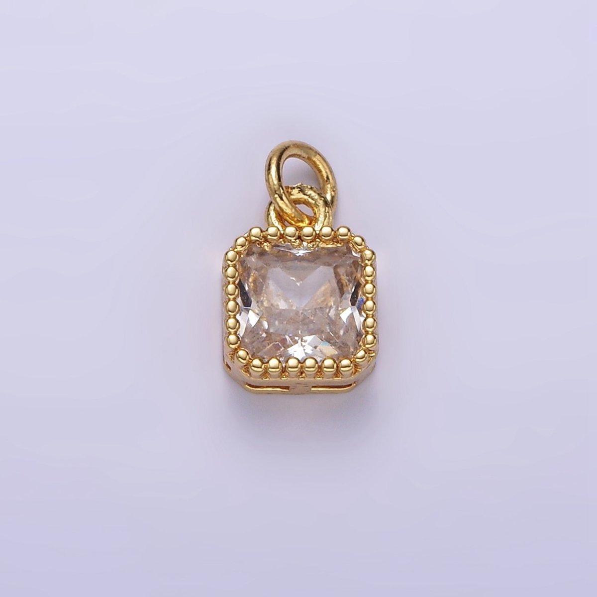 16K Gold Filled 7.5mm Multifaceted Birthstone CZ Square Personalized Charm | N1047 - N1055
