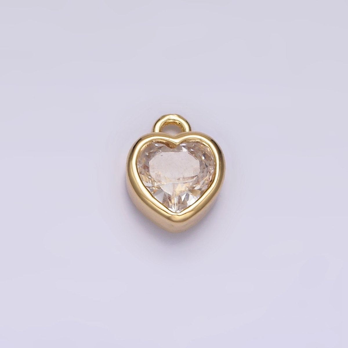 16K Gold Filled 7mm Clear CZ Heart Bezel Add-On Charm | N966