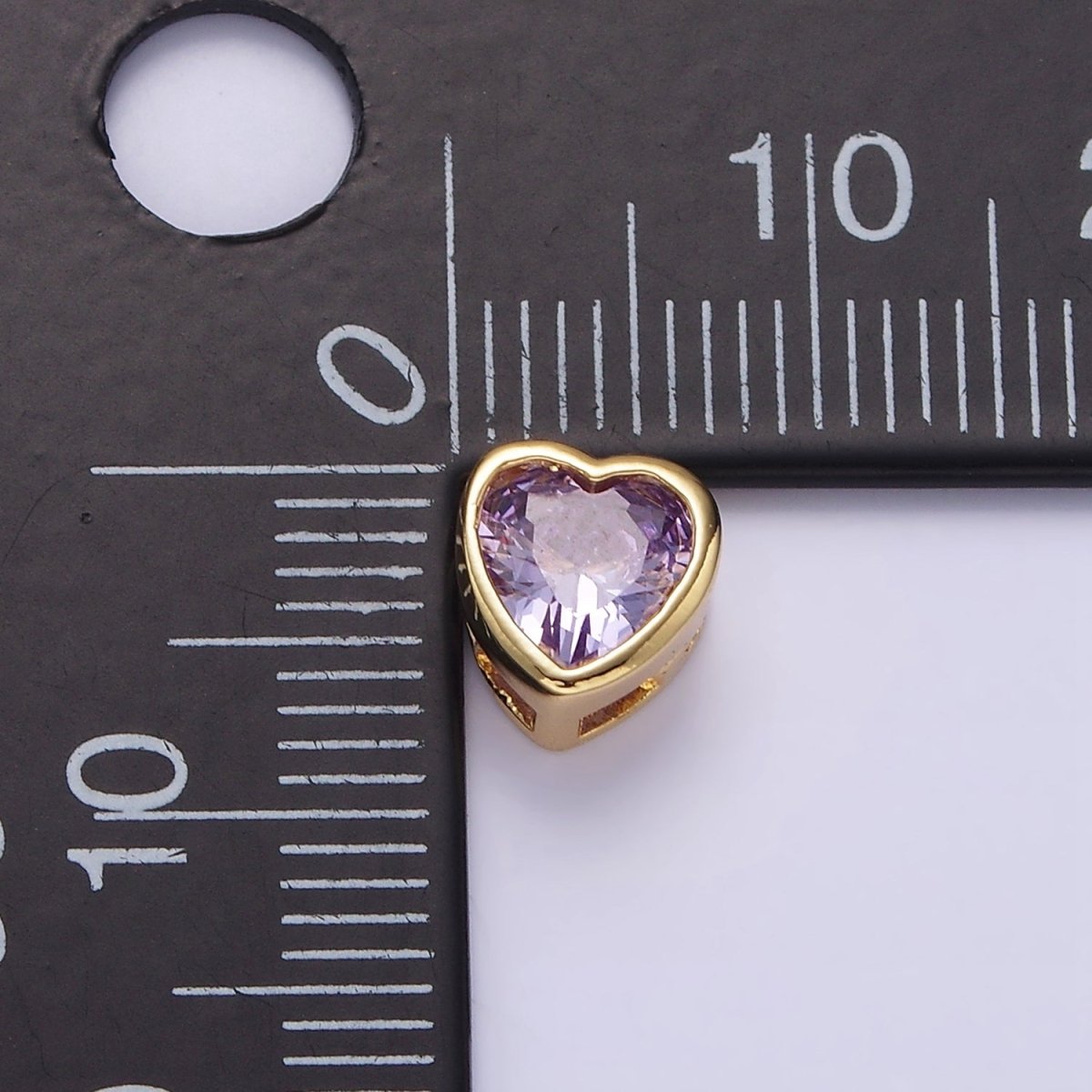 16K Gold Filled 7mm Colorful CZ Heart Bead Charm Spacer | B-797 B-798 B-344 B-800