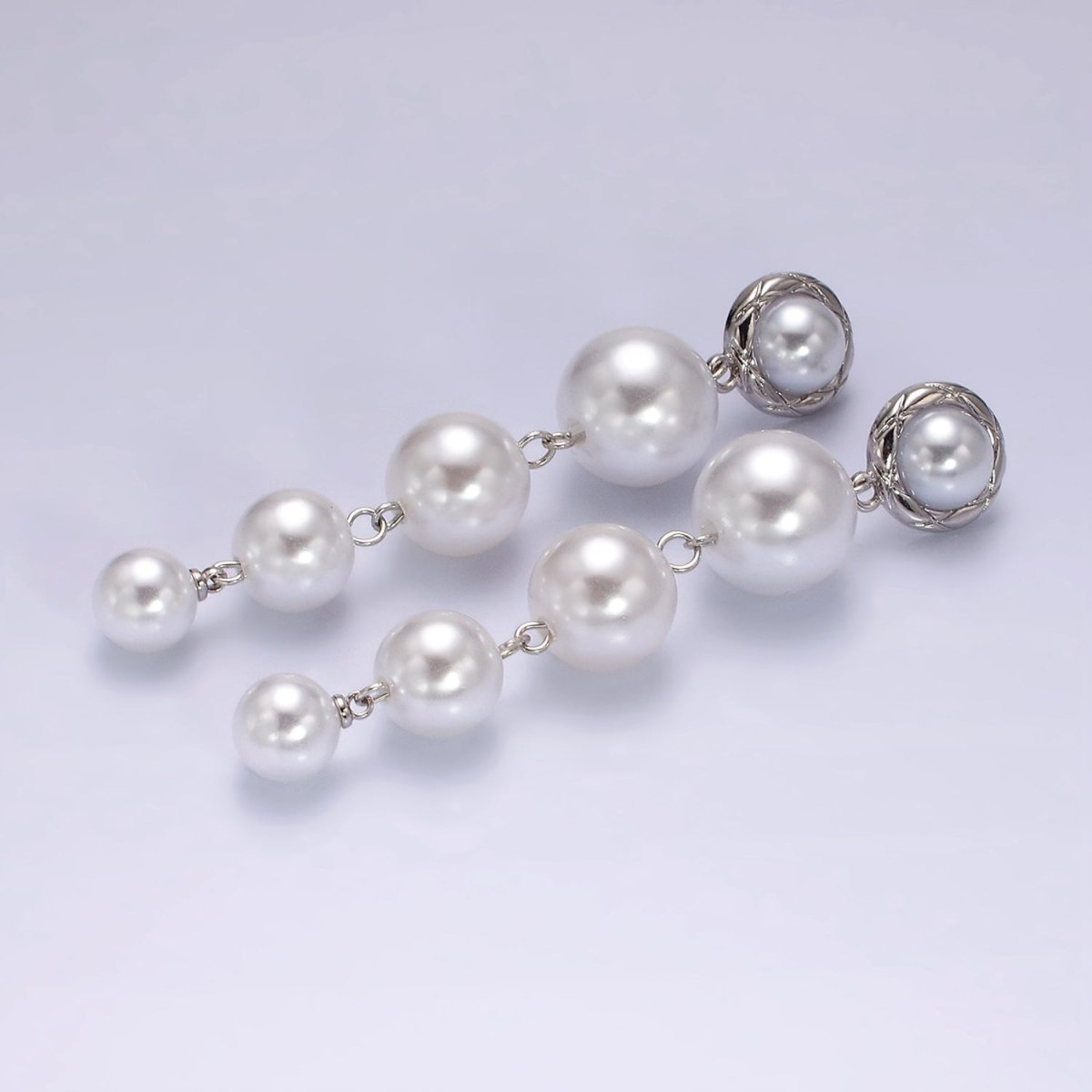16K Gold Filled 85mm Multiple Shell Pearl Quilted Bezel Drop Stud Earrings in Gold & Silver | AE347 AE348