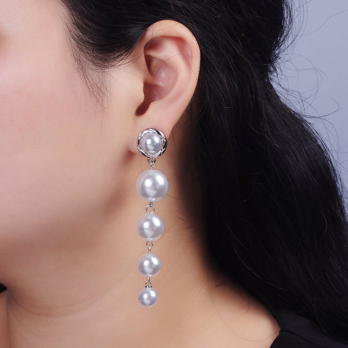 16K Gold Filled 85mm Multiple Shell Pearl Quilted Bezel Drop Stud Earrings in Gold & Silver | AE347 AE348