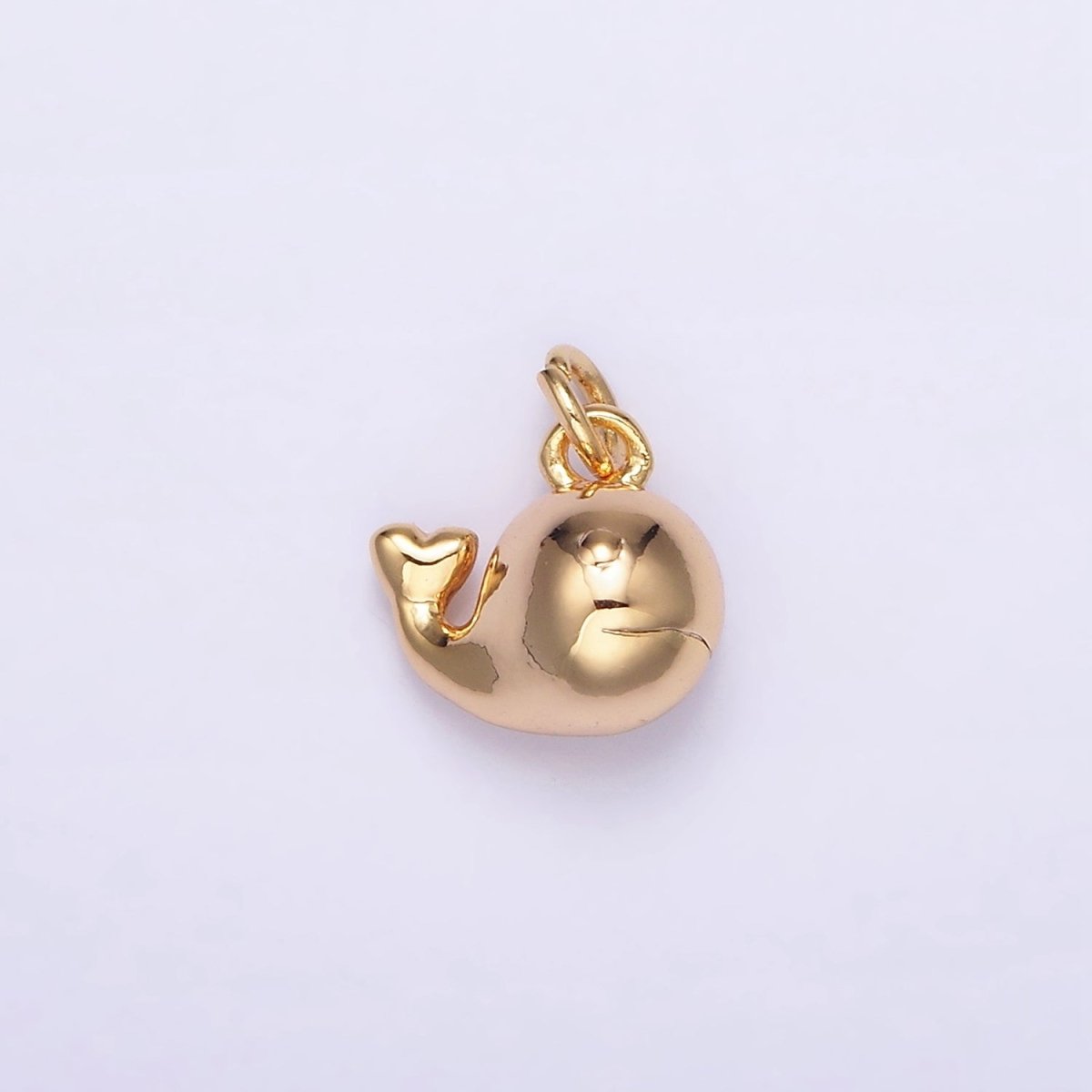 16K Gold Filled 8mm Whale Heart Tail Ocean Animal Puffed Mini Add-On Charm | AG106