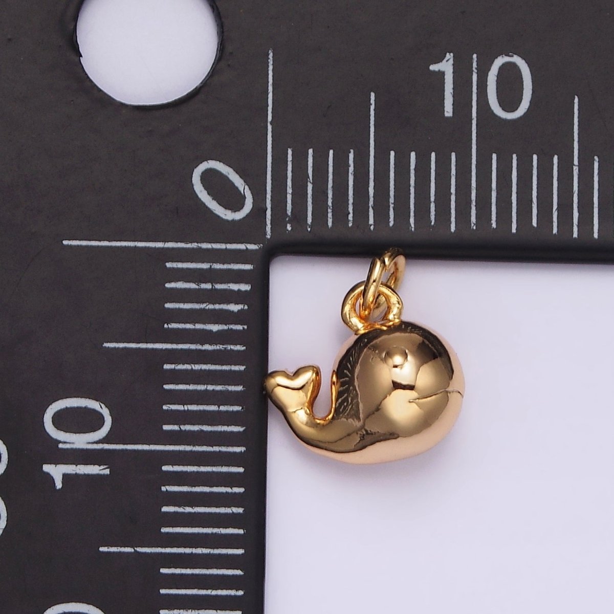 16K Gold Filled 8mm Whale Heart Tail Ocean Animal Puffed Mini Add-On Charm | AG106