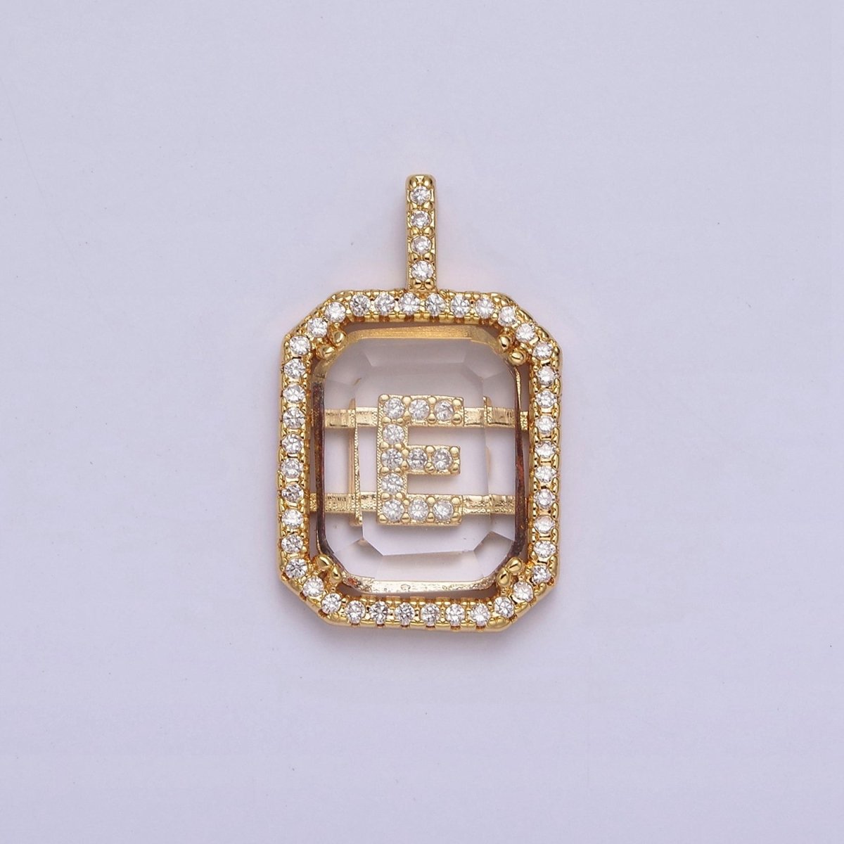 16K Gold Filled A-Z Alphabet Letter Initial Double Bar Baguette Clear Micro Paved CZ Pendant | A-963-A-975
