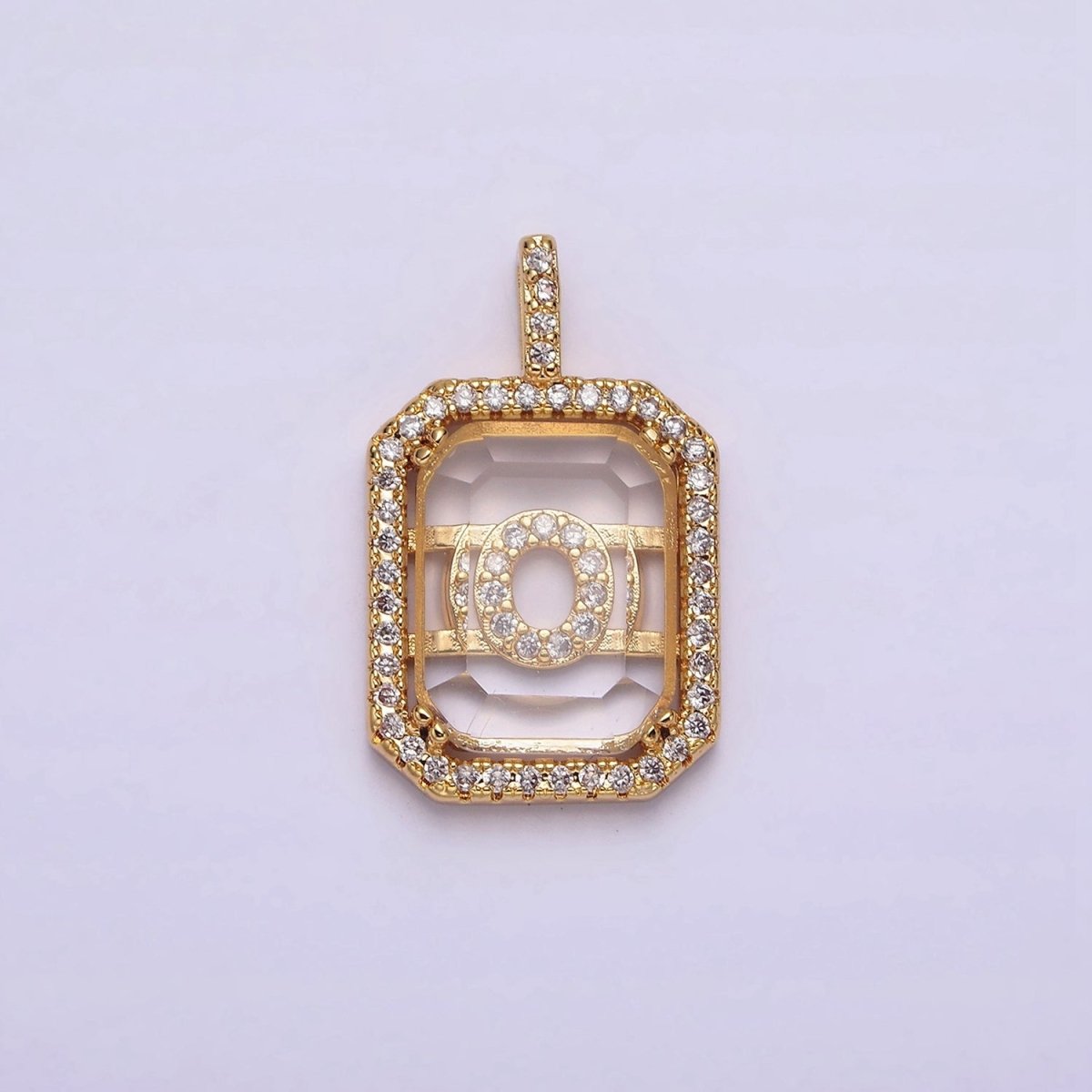 16K Gold Filled A-Z Alphabet Letter Initial Double Bar Baguette Clear Micro Paved CZ Pendant | A-963-A-975