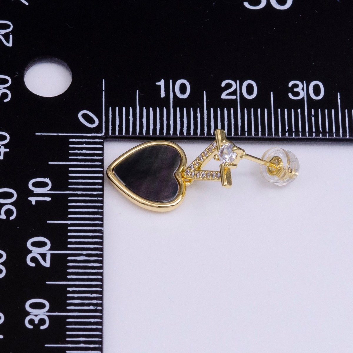 16K Gold Filled Abalone Heart Micro Paved CZ Drop Stud Earrings in Gold & Silver | AD-377 AD-378