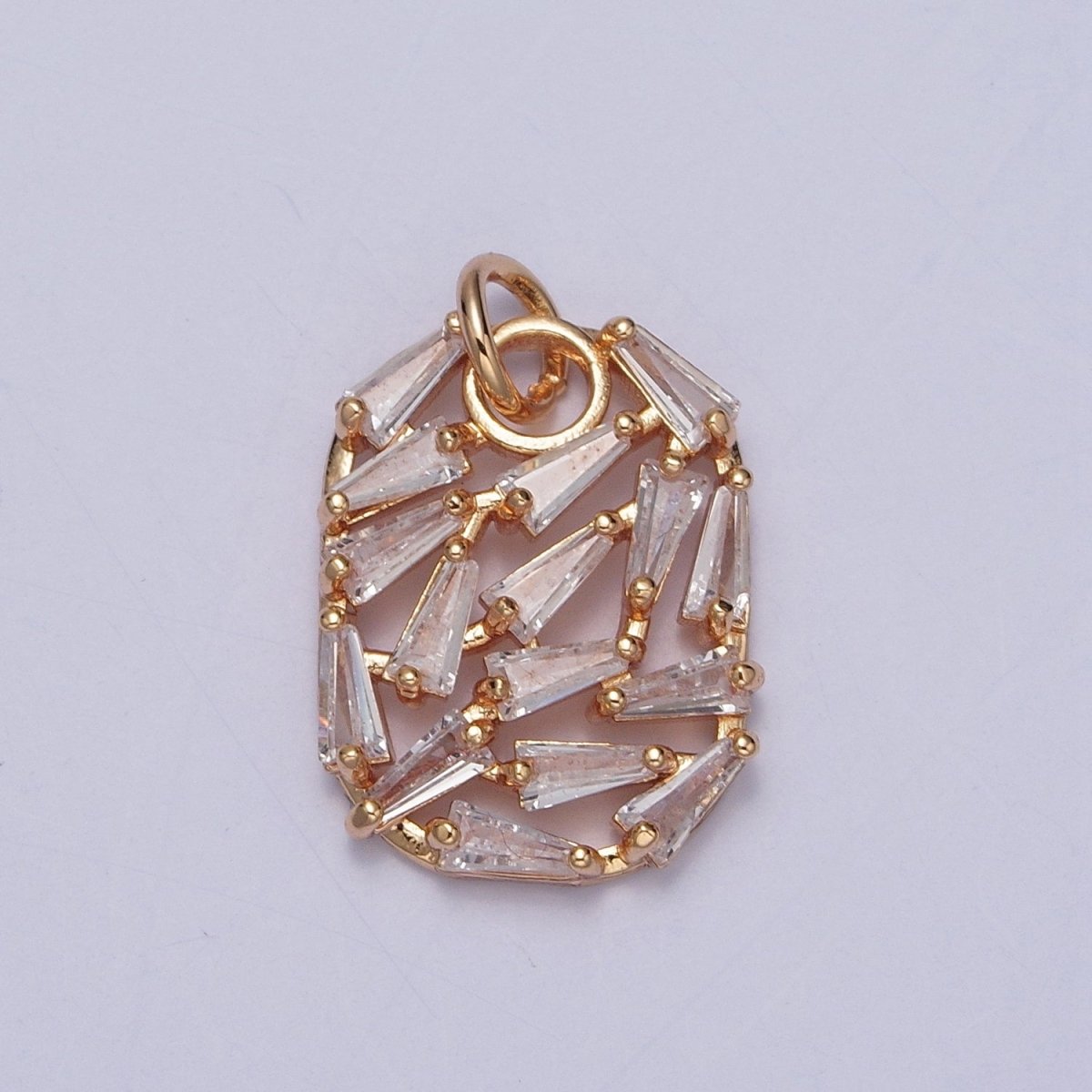 16K Gold Filled Abstract Baguette Cubic Zirconia Oval Charm For Jewelry Making | X-243