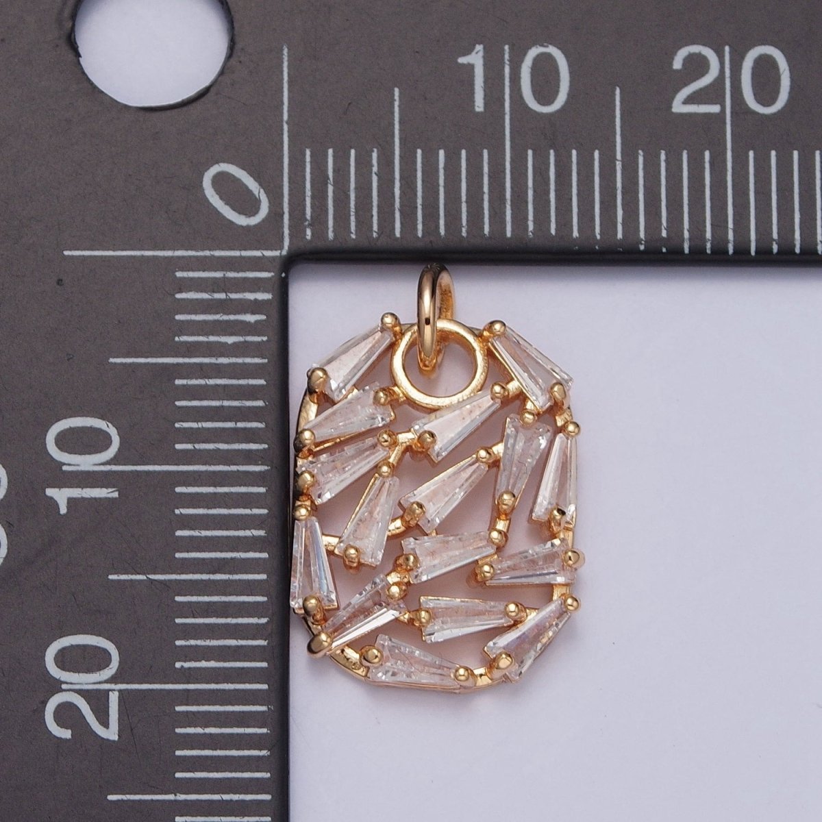16K Gold Filled Abstract Baguette Cubic Zirconia Oval Charm For Jewelry Making | X-243