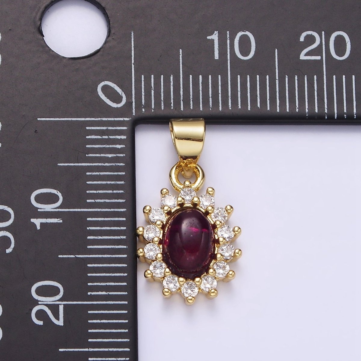 16K Gold Filled Amethyst Cabochon Clear CZ Lined Oval Pendant | AA655