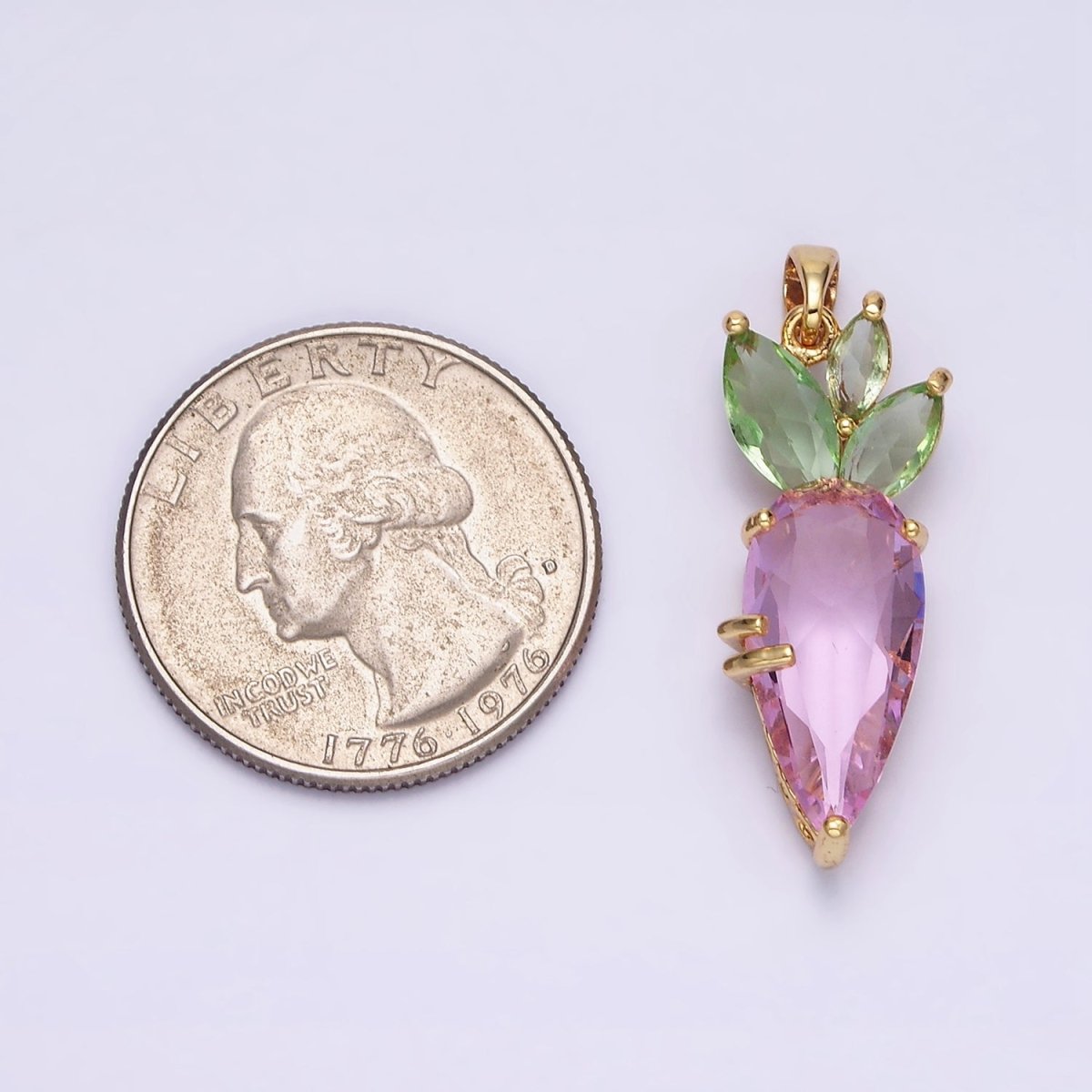 16K Gold Filled Baby Pink CZ Carrot Vegetable Pastel Pendant | AA538