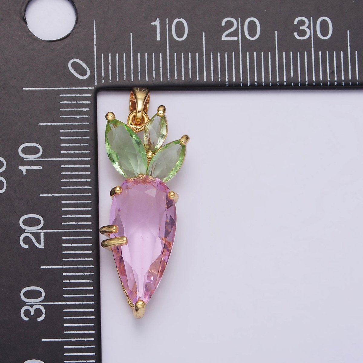 16K Gold Filled Baby Pink CZ Carrot Vegetable Pastel Pendant | AA538