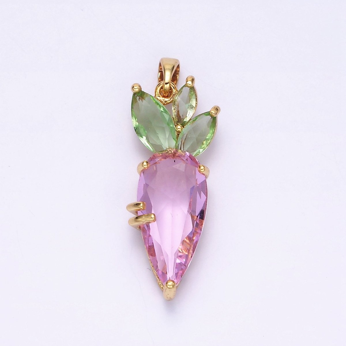 16K Gold Filled Baby Pink CZ Carrot Vegetable Pastel Pendant | AA538