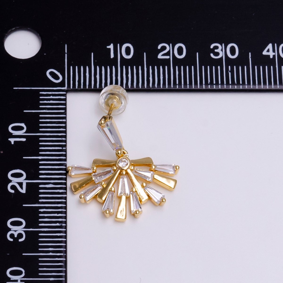 16K Gold Filled Baguette Fan Drop Dangle Clear Stud Earrings in Gold & Silver | AE789 AE790