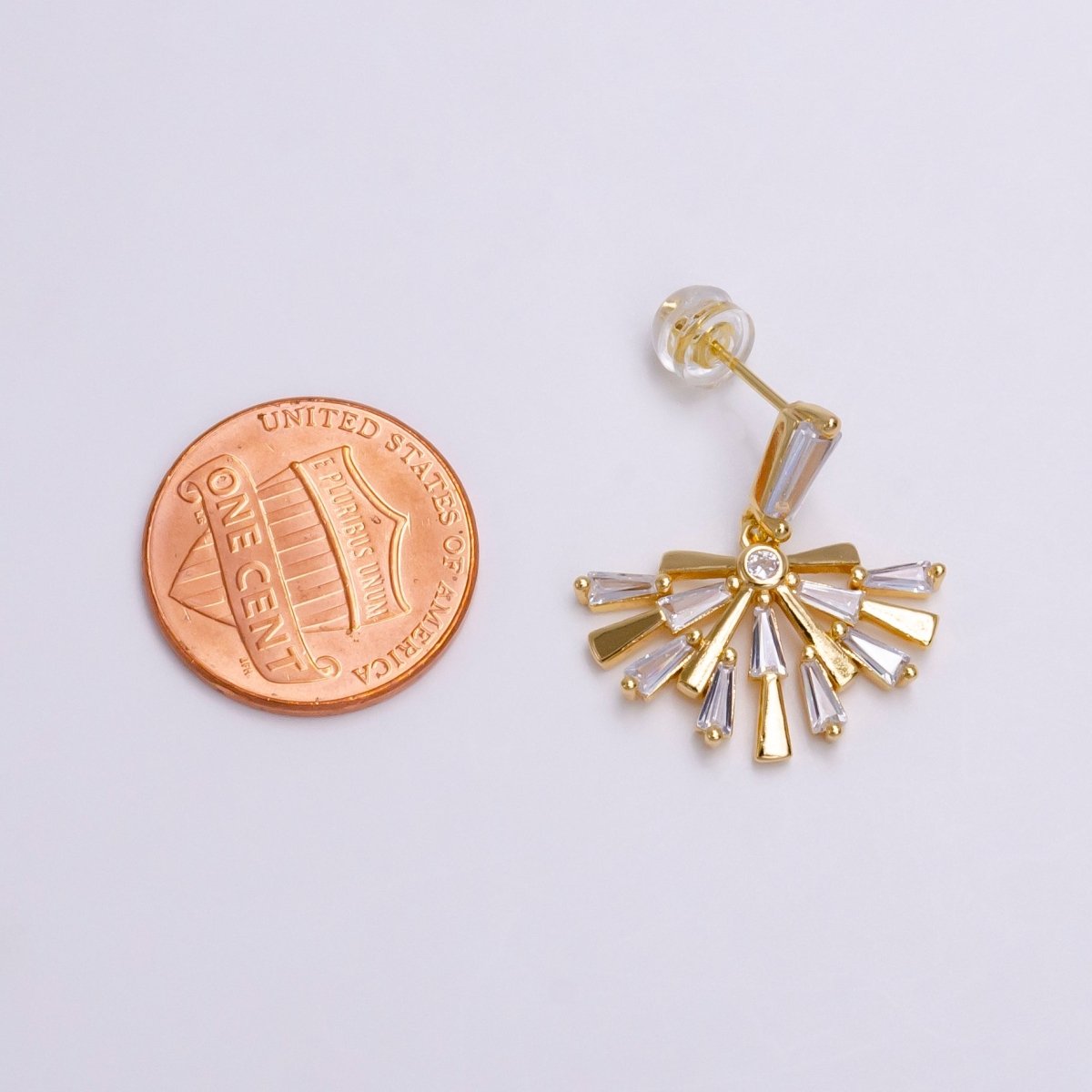 16K Gold Filled Baguette Fan Drop Dangle Clear Stud Earrings in Gold & Silver | AE789 AE790