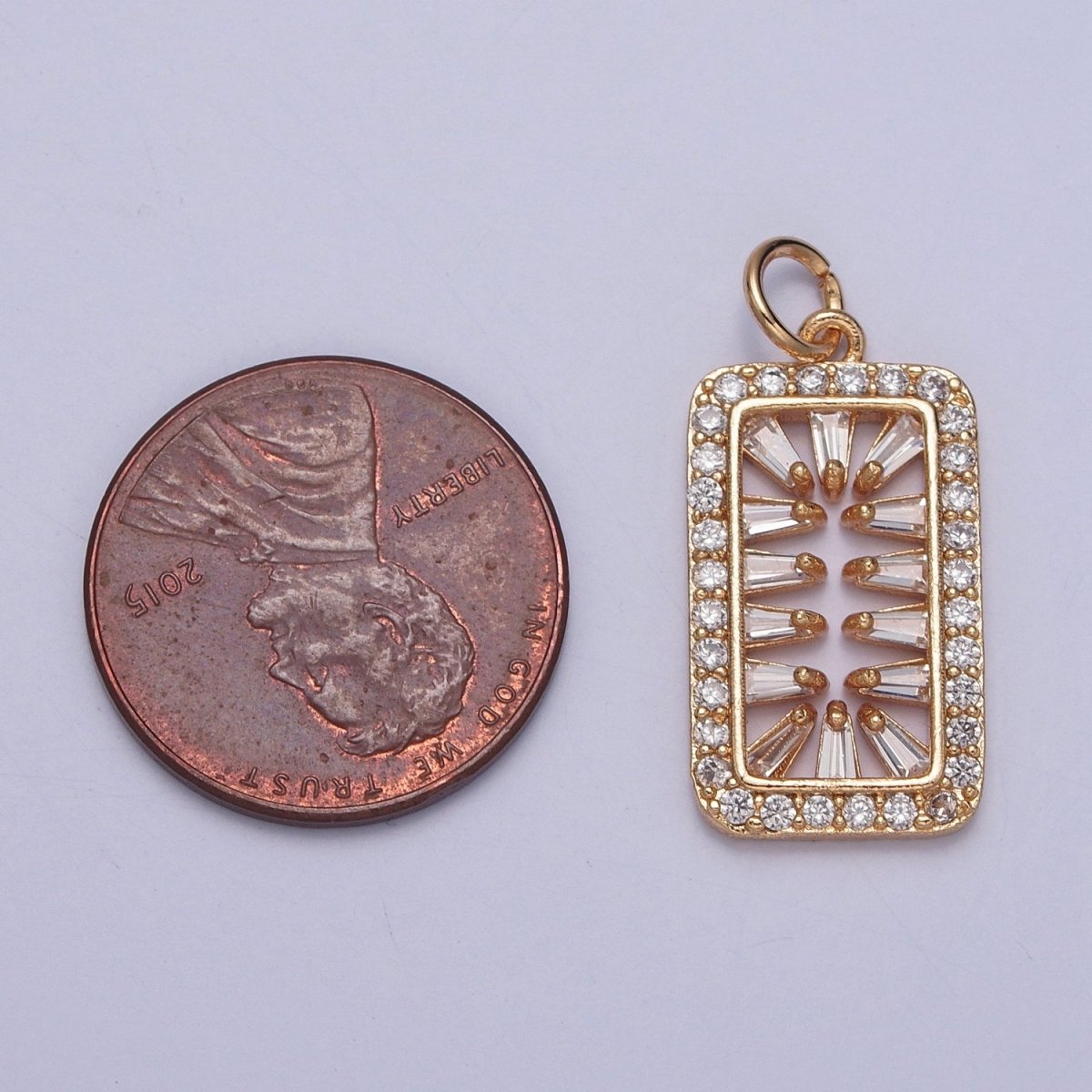 16K Gold Filled Baguette Micro Paved Cubic Zirconia Rectangular Charm For Jewelry Making | X-244