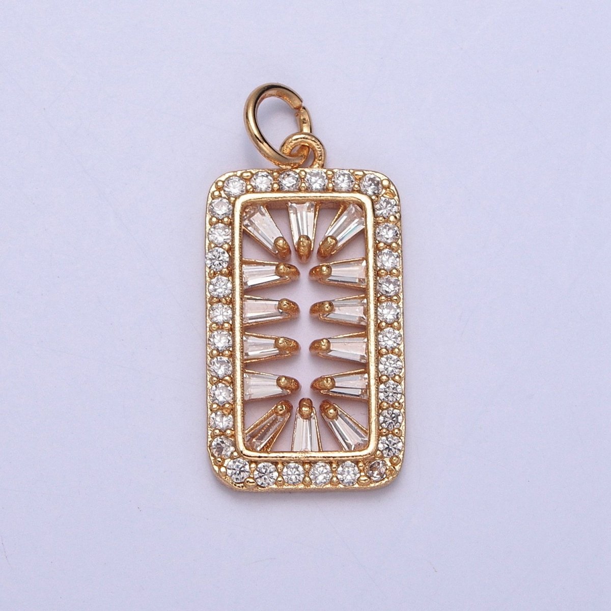 16K Gold Filled Baguette Micro Paved Cubic Zirconia Rectangular Charm For Jewelry Making | X-244