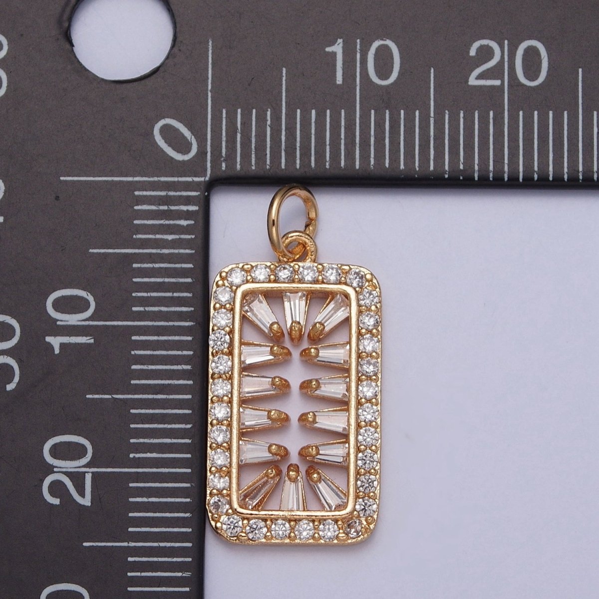 16K Gold Filled Baguette Micro Paved Cubic Zirconia Rectangular Charm For Jewelry Making | X-244