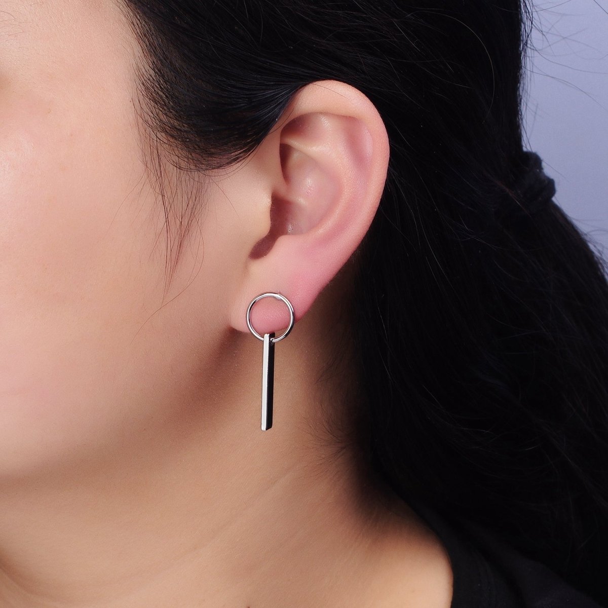 16K Gold Filled Bar Drop Open Round Geometric Stud Earrings in Gold & Silver | AD824 AD825