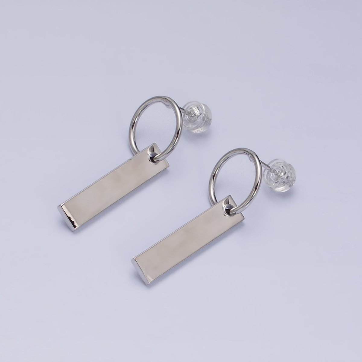 16K Gold Filled Bar Drop Open Round Geometric Stud Earrings in Gold & Silver | AD824 AD825