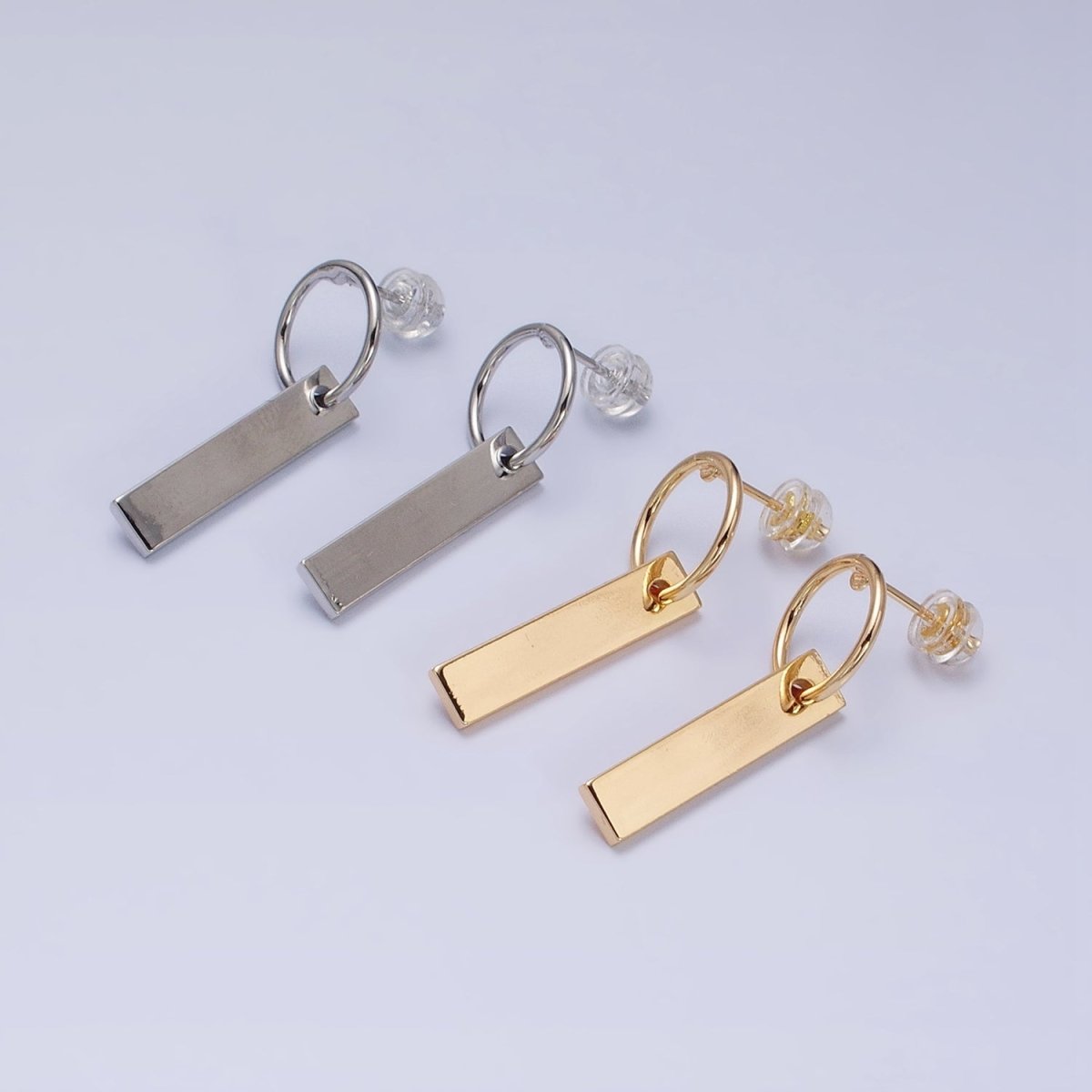 16K Gold Filled Bar Drop Open Round Geometric Stud Earrings in Gold & Silver | AD824 AD825