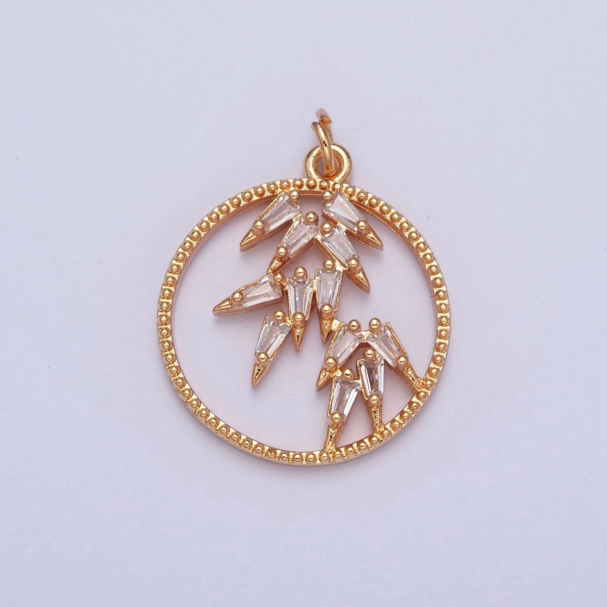 16K Gold Filled Beaded Round Open Leaf Icicle Spike Triangle Cubic Zirconia Charm For Necklace Making | X-216