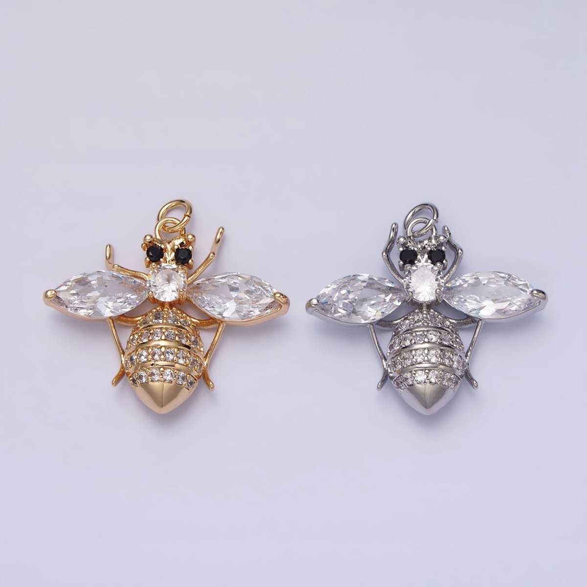 16K Gold Filled Black-Eyed Bumble Queen Bee Marquise Micro Paved CZ Charm in Gold & Silver | AC1231 AC1232