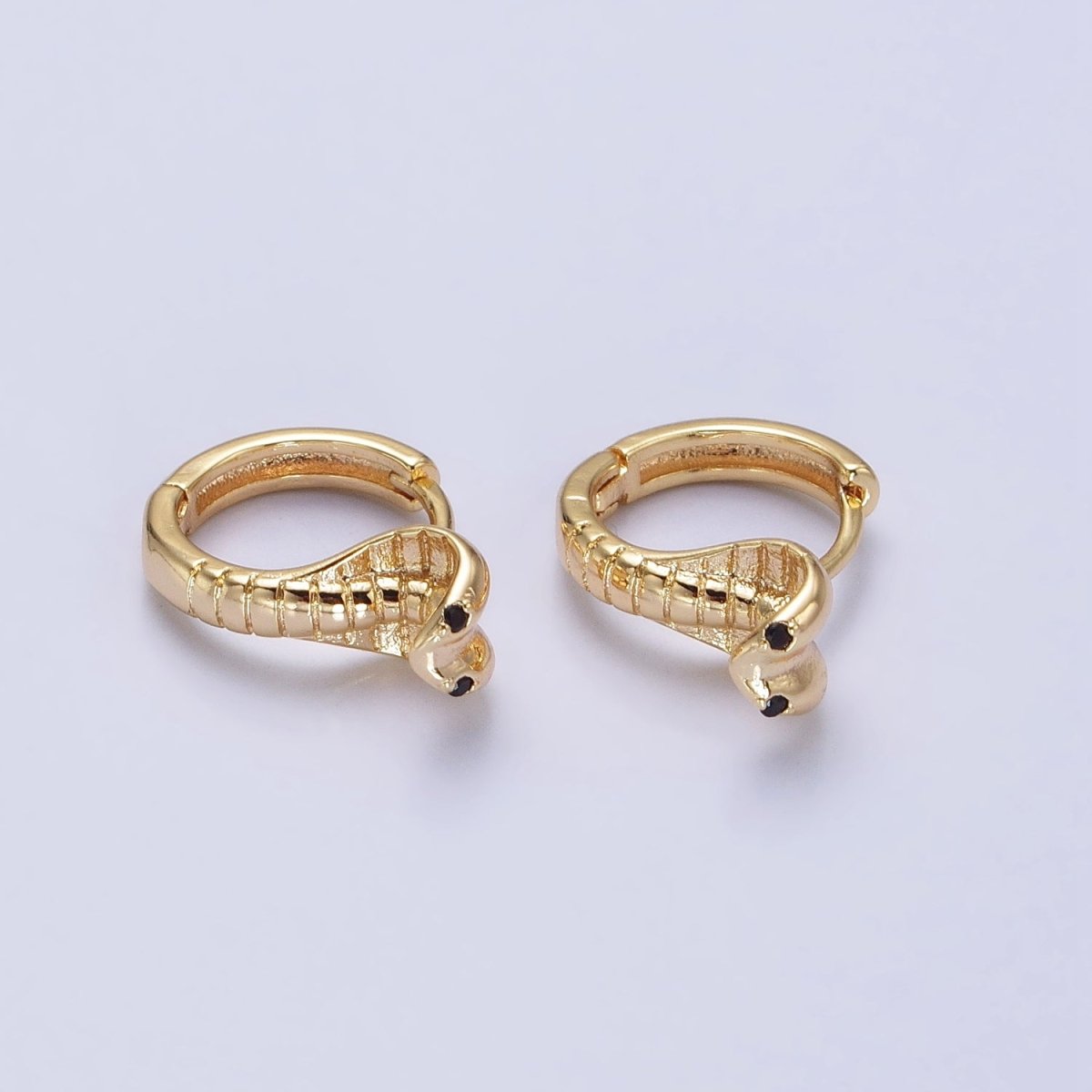 16K Gold Filled Black-Eyed CZ Scaled Serpent Snake 12mm Cartilage Huggie Earrings in Silver & Gold | AB462 AB468
