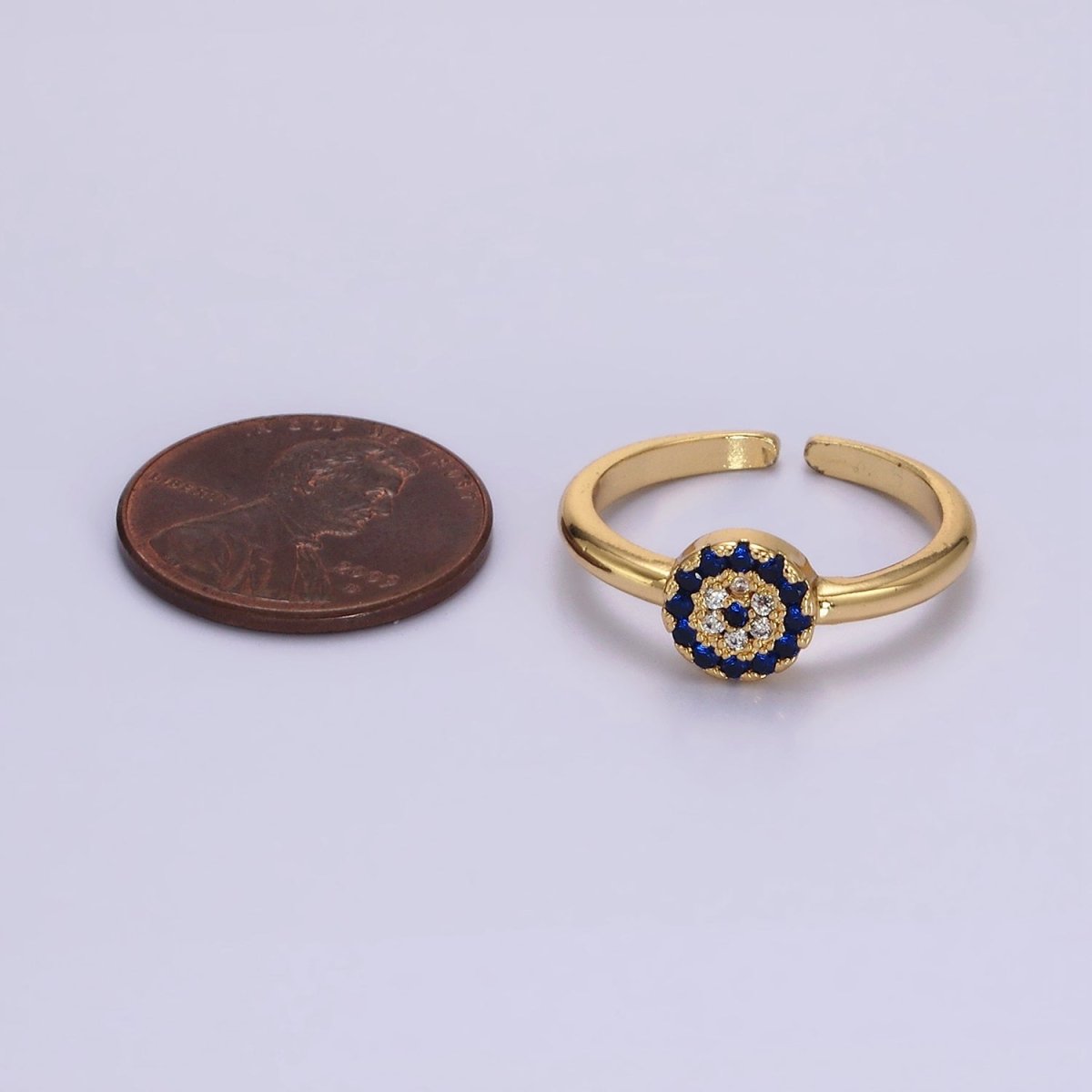 16K Gold Filled Blue Micro Paved CZ Round Evil Eye Ring | O1052
