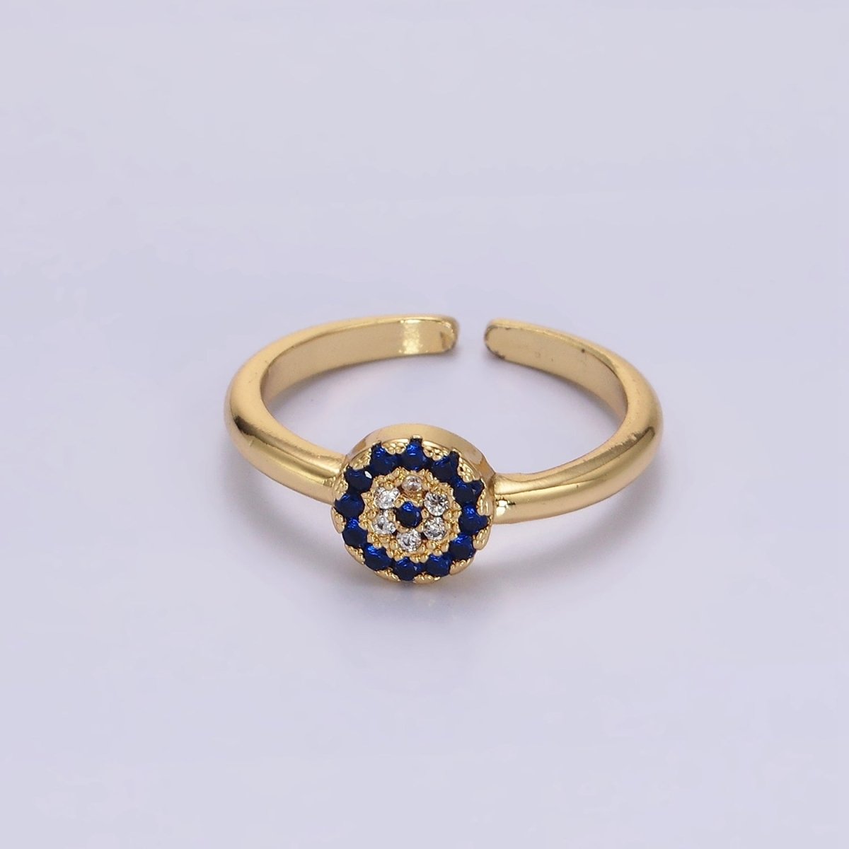 16K Gold Filled Blue Micro Paved CZ Round Evil Eye Ring | O1052