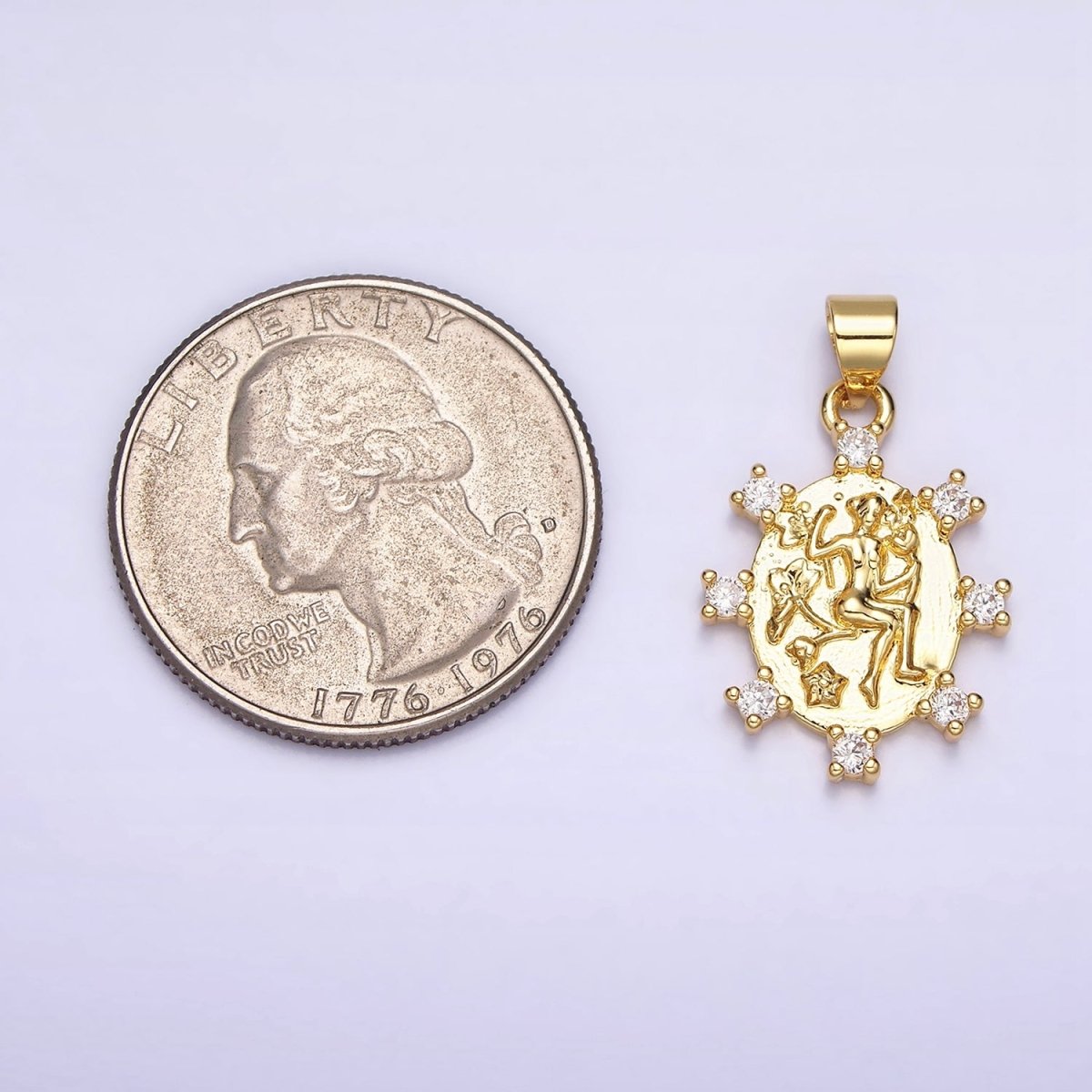 16K Gold Filled Body Portrait Flower Oval CZ Dotted Pendant | AA441