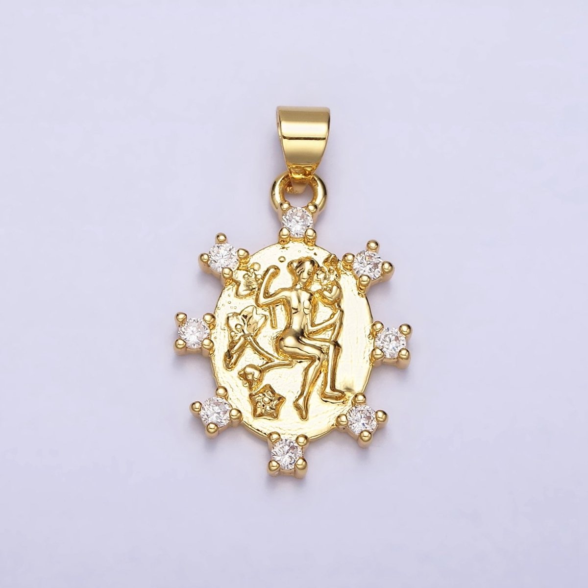 16K Gold Filled Body Portrait Flower Oval CZ Dotted Pendant | AA441