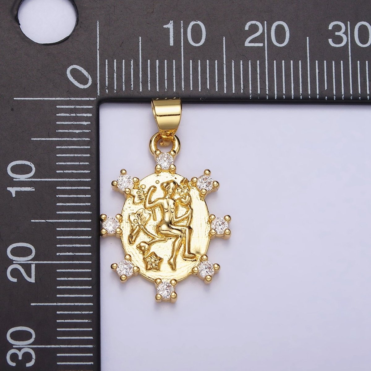 16K Gold Filled Body Portrait Flower Oval CZ Dotted Pendant | AA441